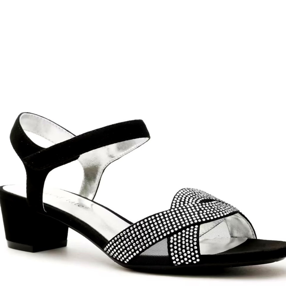 DAVID TATE RONA RHINESTONE COVERED BLACK SUEDE SANDAL - SIZE 8-1/2  XXW